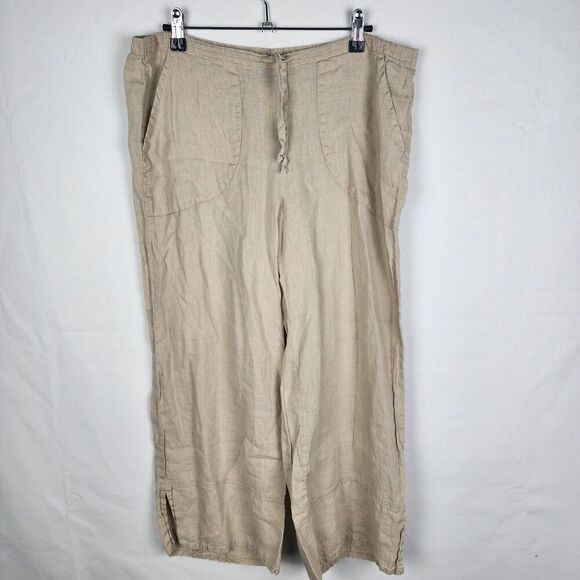 Flax Size Small Lightweight 100% Linen Wide Leg Pants with Elastic Waist Beige - Picture 1 of 6
